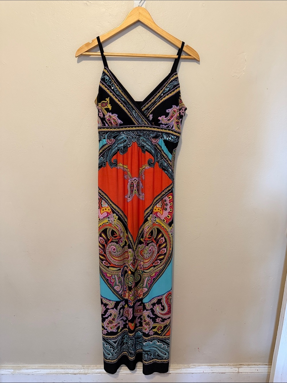 J.B.S. Strappy Paisley Maxi Dress in Orange, Turquoise & Black